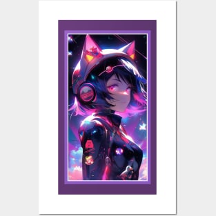 Anime Sci-Fi Cat Girl | Quality Anime Girl Artwork | Manga Girl Anime Art Posters and Art